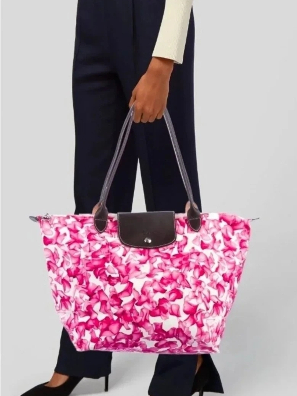 Longchamp Le Pliage Darshan Floral Large Tote Shoulder Bag, Pink, Rare! New!